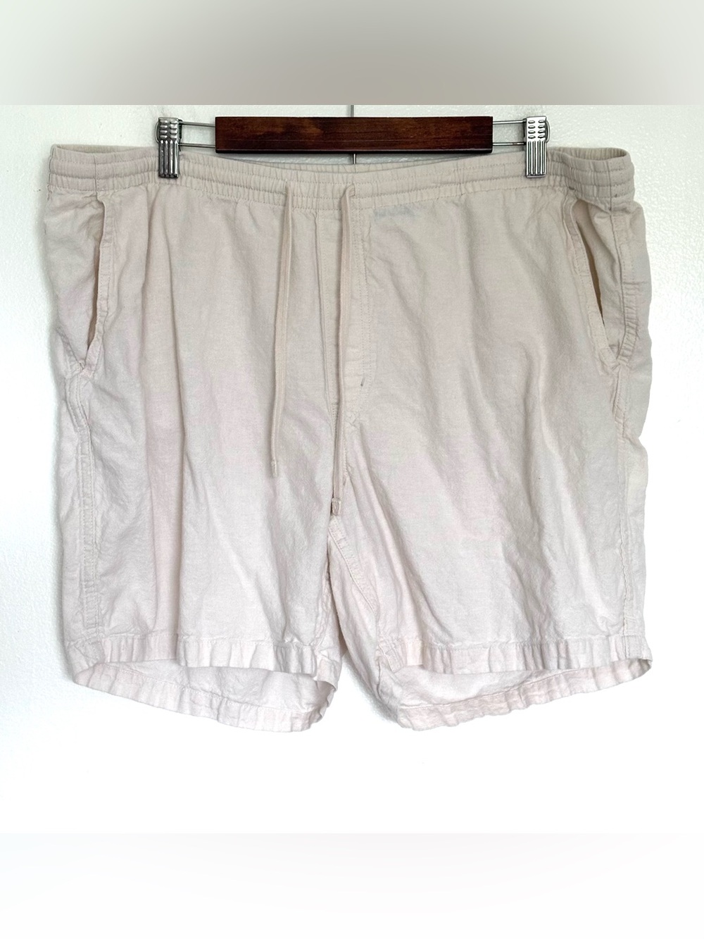 Lands’ End Shorts Women’s XL Off White Linen Blend High Rise Pockets Drawstrings